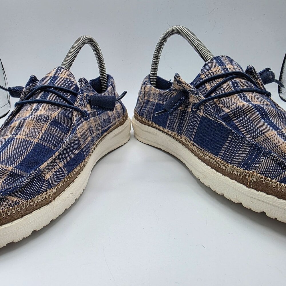 Hey Dude Wendy Tartan Blue Beige Womens Size 7 Shoes Casual Walking Comfort - Picture 3 of 13